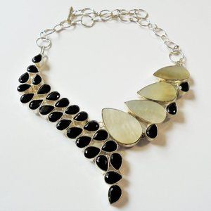Black Onyx & Mother of Pearl SIlver Necklace astrologhical remedies jewelry